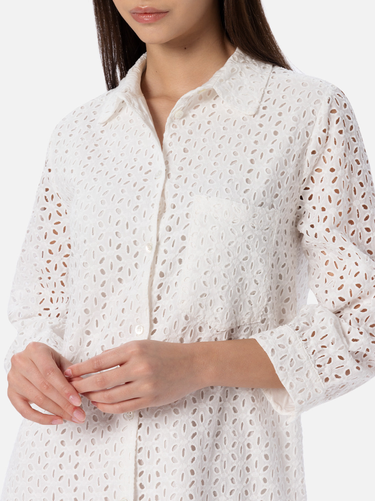 Weißes Sangallo-Hemd-Minikleid für Damen