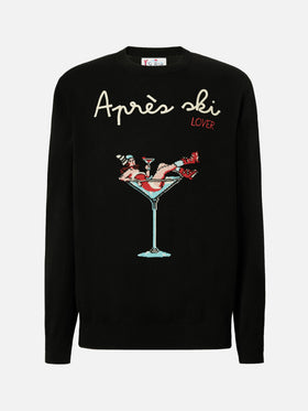 Black sweater Heron with Apres ski lover embroidery