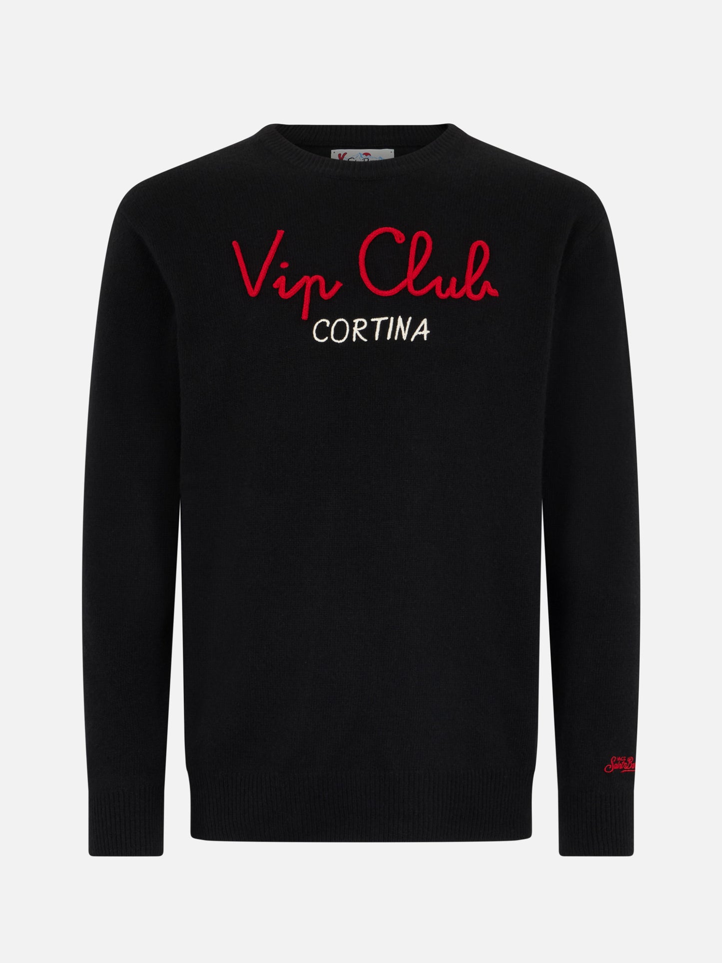 Man black sweater Heron with Vip Club Cortina | VIP CLUB CORTINA SPECIAL EDITION - MC2 Saint Barth