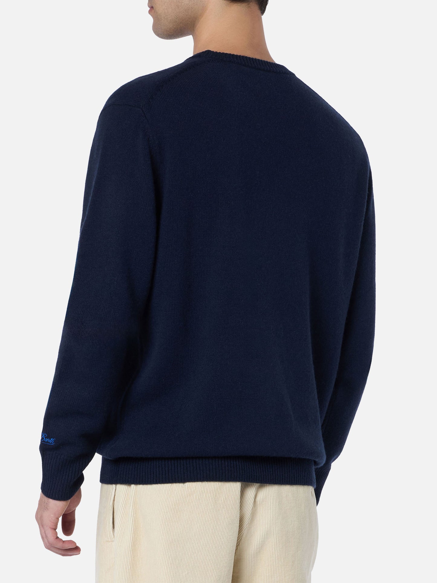 Maglione da uomo blu Heron con stampa Let the Weekend be gin