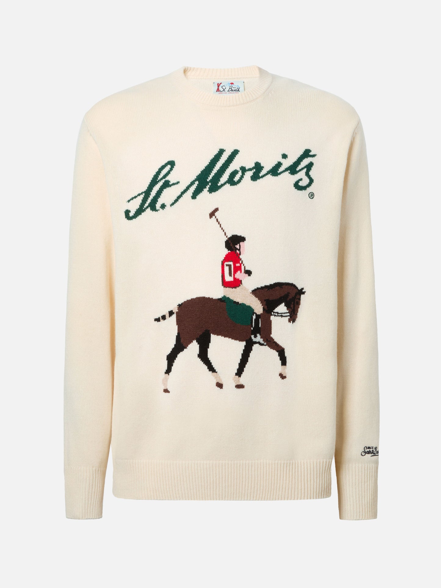 Maglione Heron bianco con jacquard St. Moritz Polo