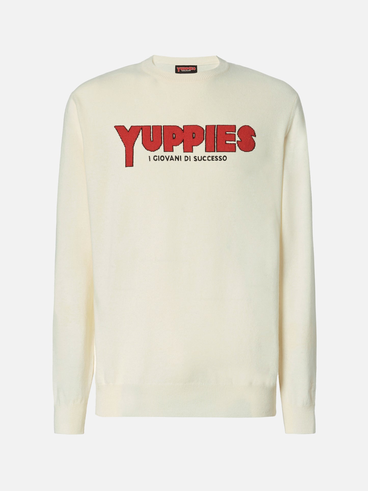 Heron Light sweater in white with Yuppies jacquard and embroidery | YUPPIES SPECIAL EDITION