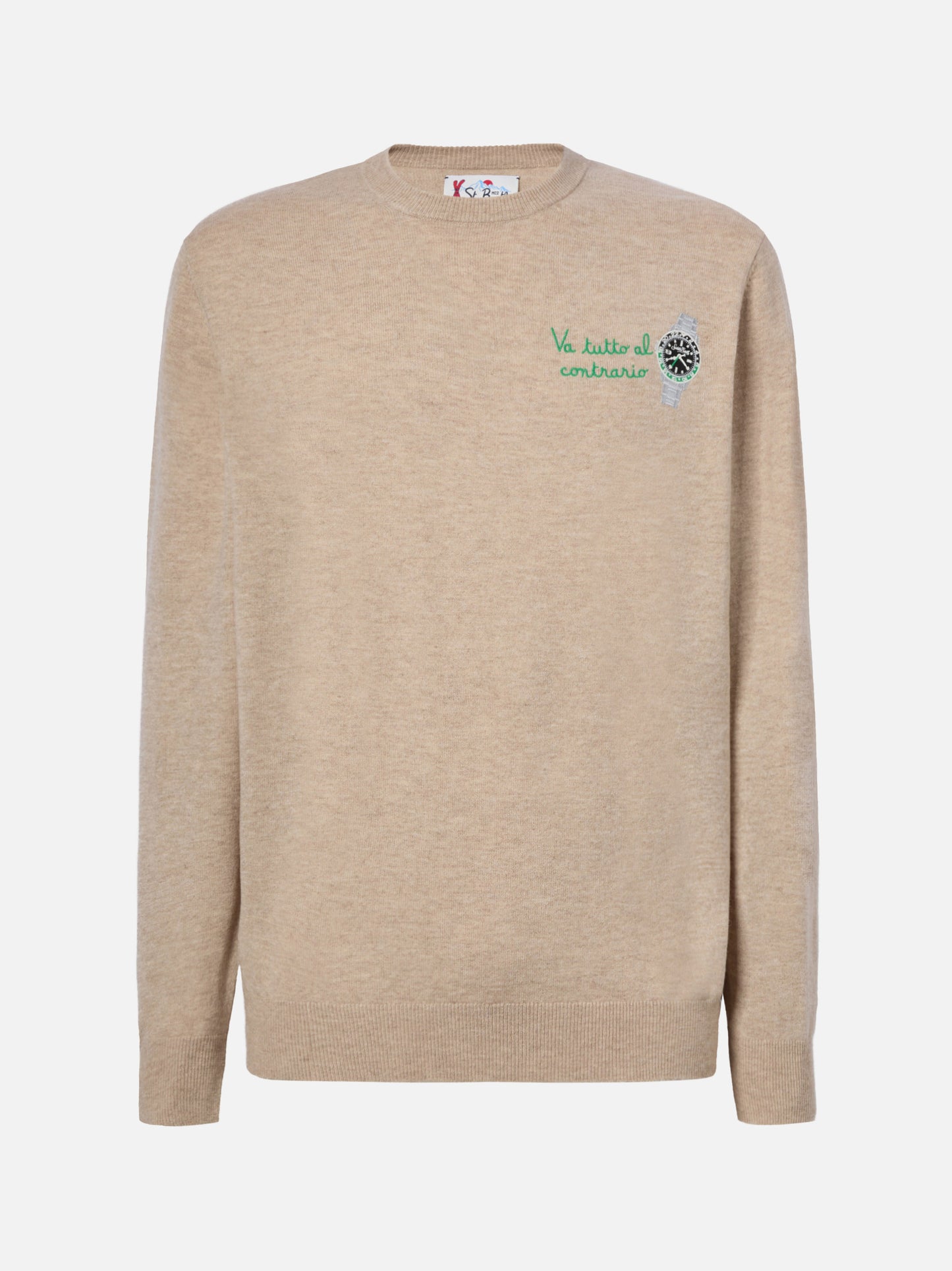 Crewneck sweater Heron Light with Va tutto al contrario embroidery