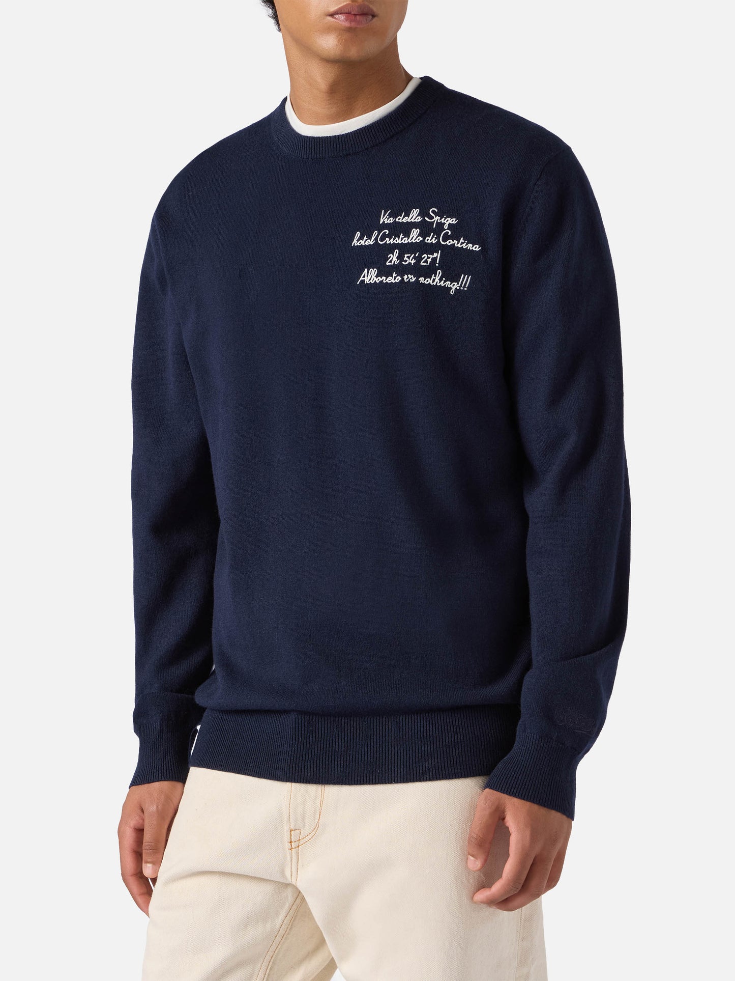 Maglione a girocollo Heron Light con ricamo Via della Spiga… Alboreto is nothing! | VACANZE DI NATALE SPECIAL EDITION