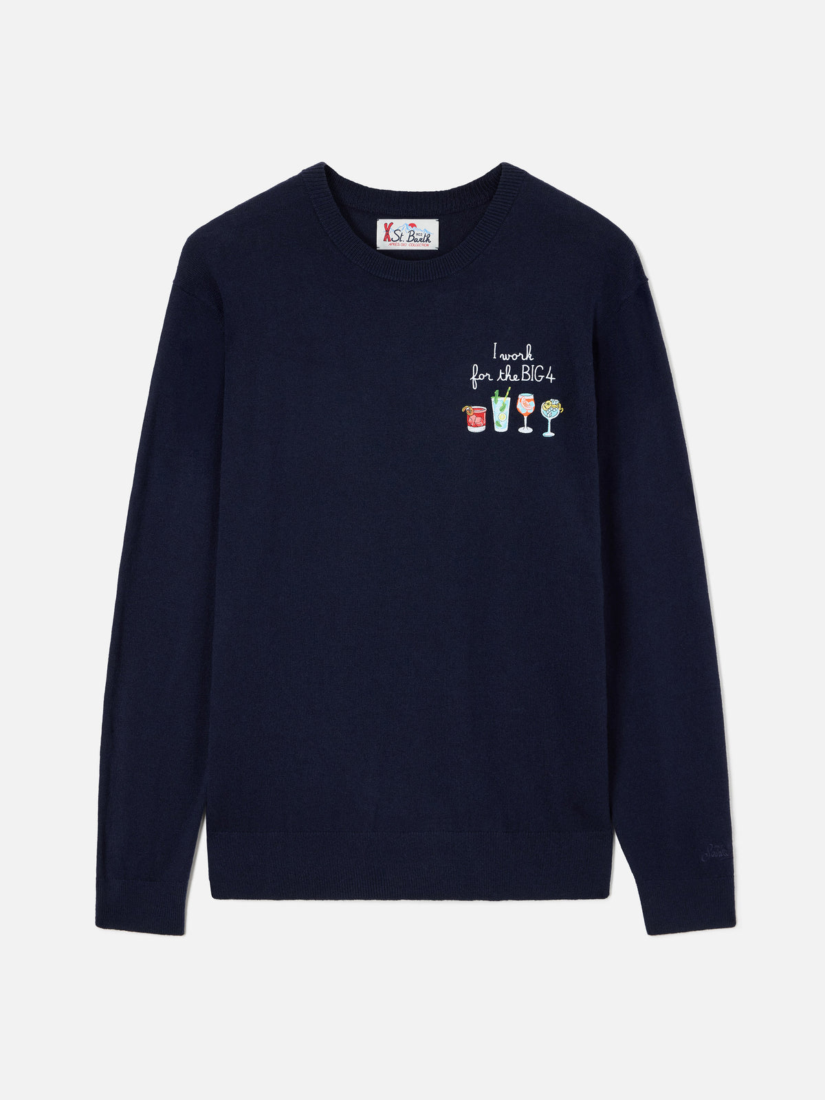 Navy blue Heron Rundhalspullover aus leichter Wolle und Kaschmir-Mischung mit Big 4-Stickerei