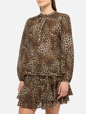 Harper silk voile blouse in silk voile with animalier print