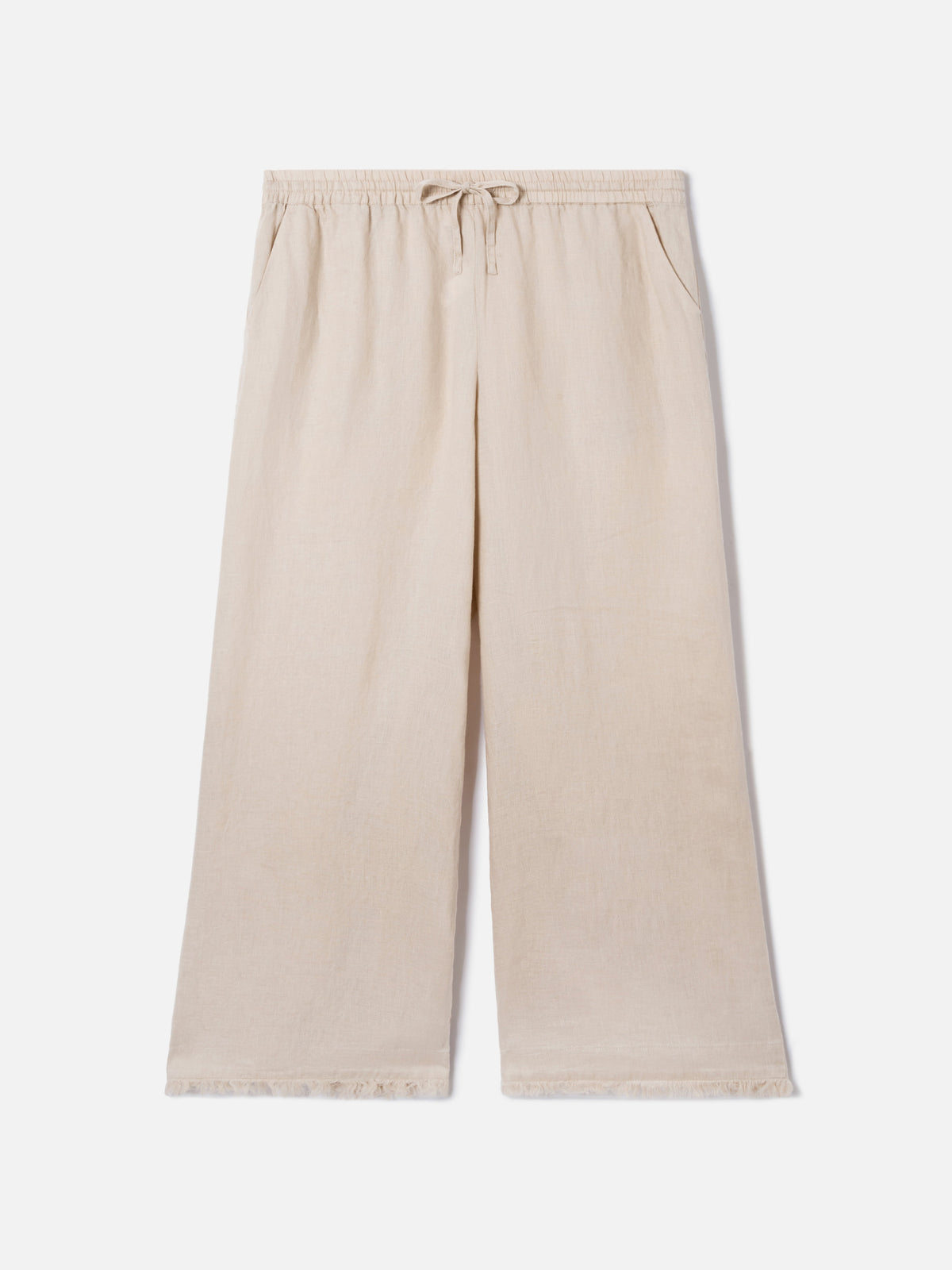 Pantalones Irma de lino beige con bajo deshilachado