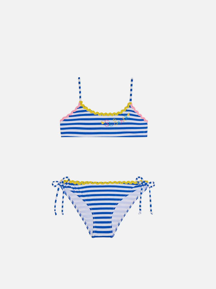 Mädchen-Bralette-Bikini mit marineblauen Streifen