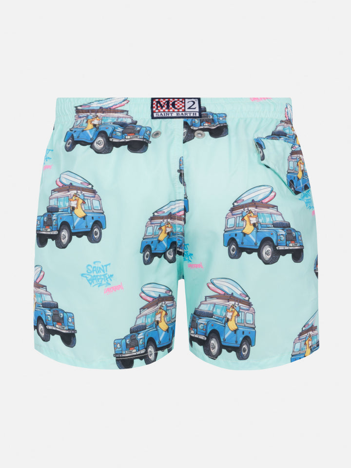 Jean Lighting lightweight fabric swim shorts with Cryptopuppets surfer print | CRYPTOPUPPETS SPECIAL EDITION - MC2 Saint Barth