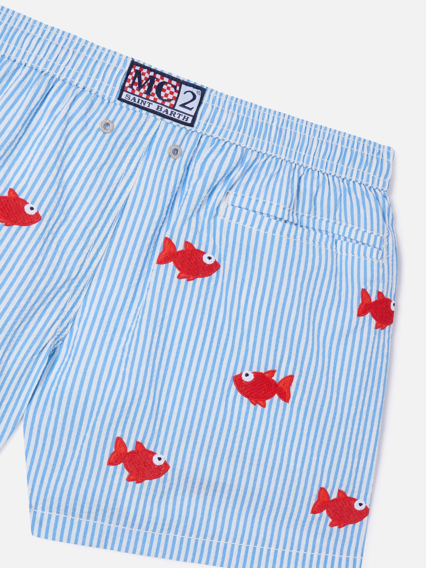 Short de bain rayé Jean Embroidery avec poisson brodé