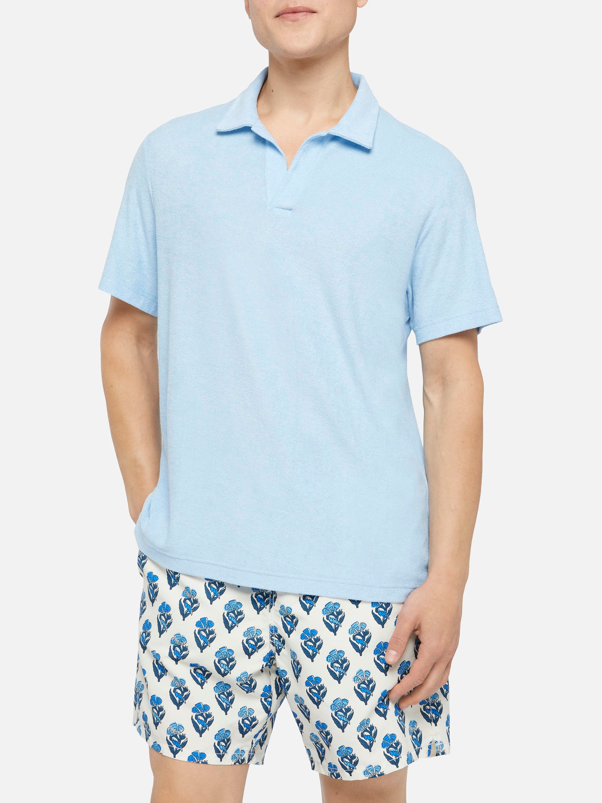 Jeremy light blue terry buttonless polo shirt - MC2 Saint Barth