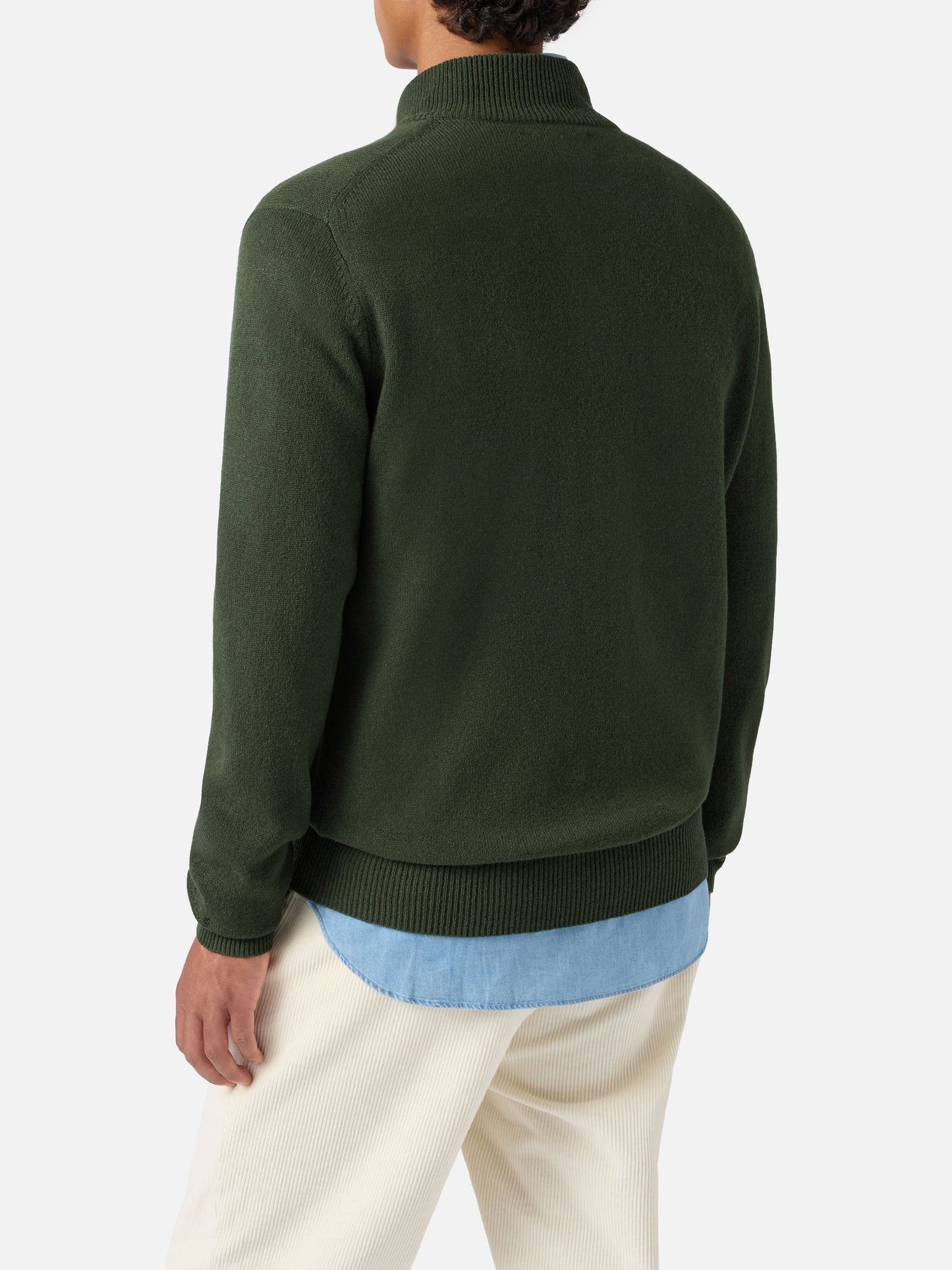 Pullover a mezza zip Jermyn in 100% lambswool verde muschio