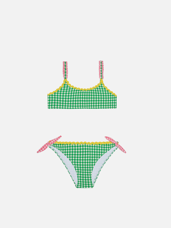 Bikini top da bambina con stampa vichy
