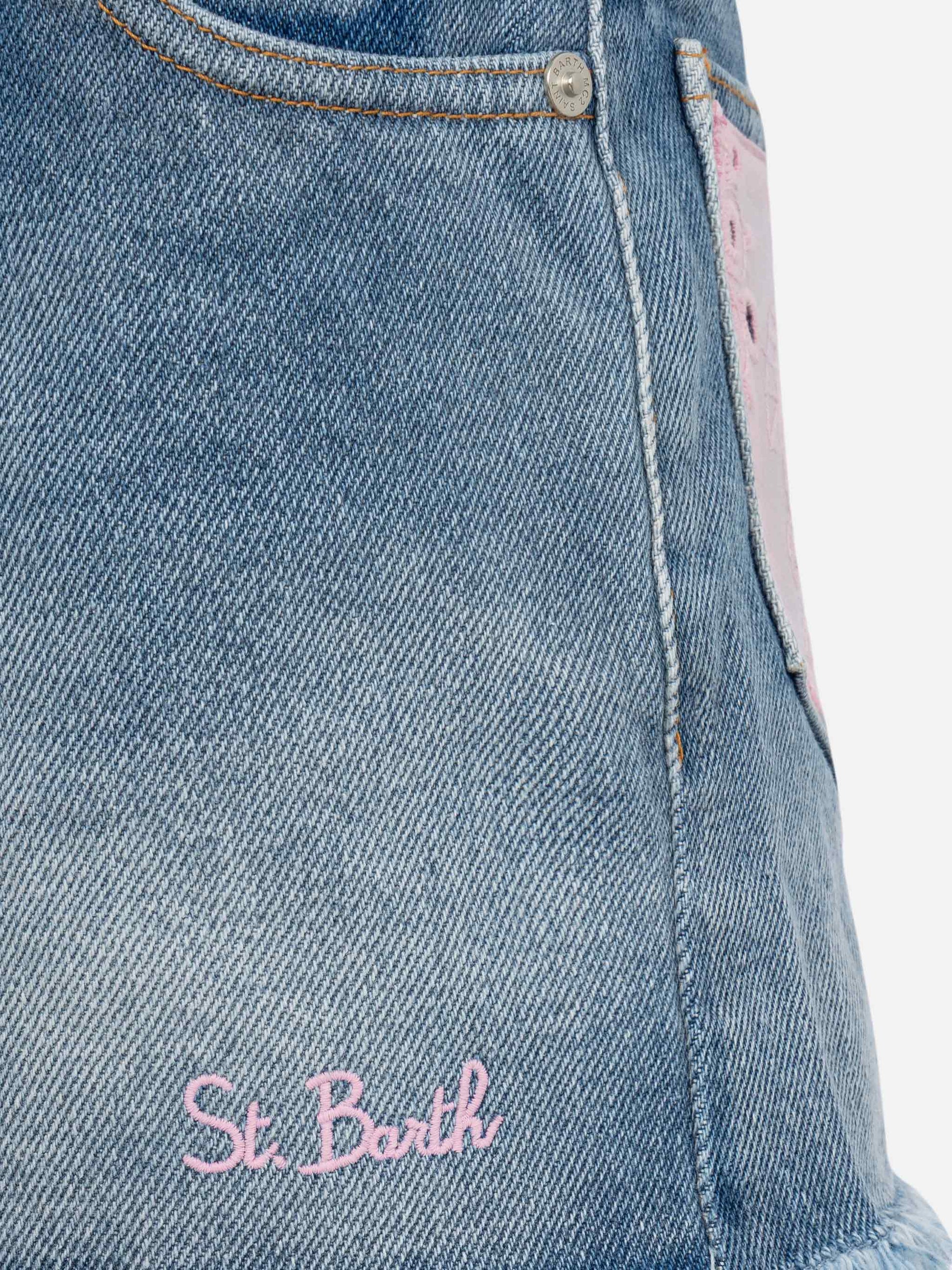 Kiko Jr denim shorts with Sangallo lace and embroidered details - MC2 Saint Barth