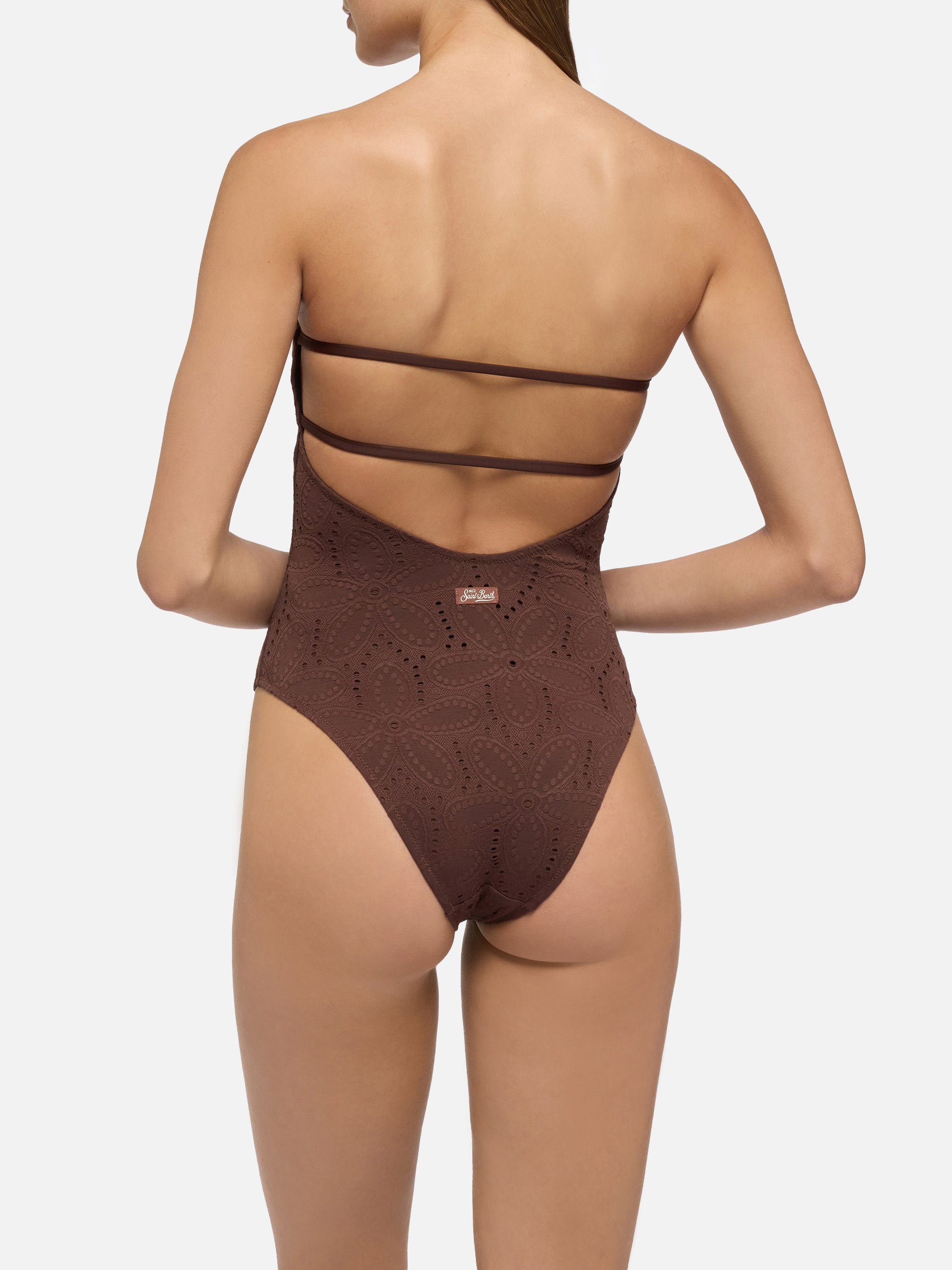 Kayla brown sangallo lace one-piece swimsuit - MC2 Saint Barth