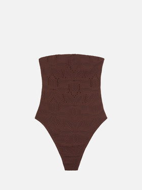 Kayla brown sangallo lace one-piece swimsuit - MC2 Saint Barth