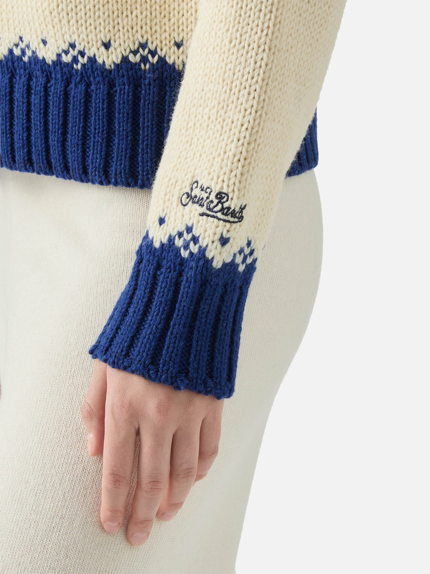Kyla wool sweater with fair-isle jacquard and Apres Ski Lover embroidery