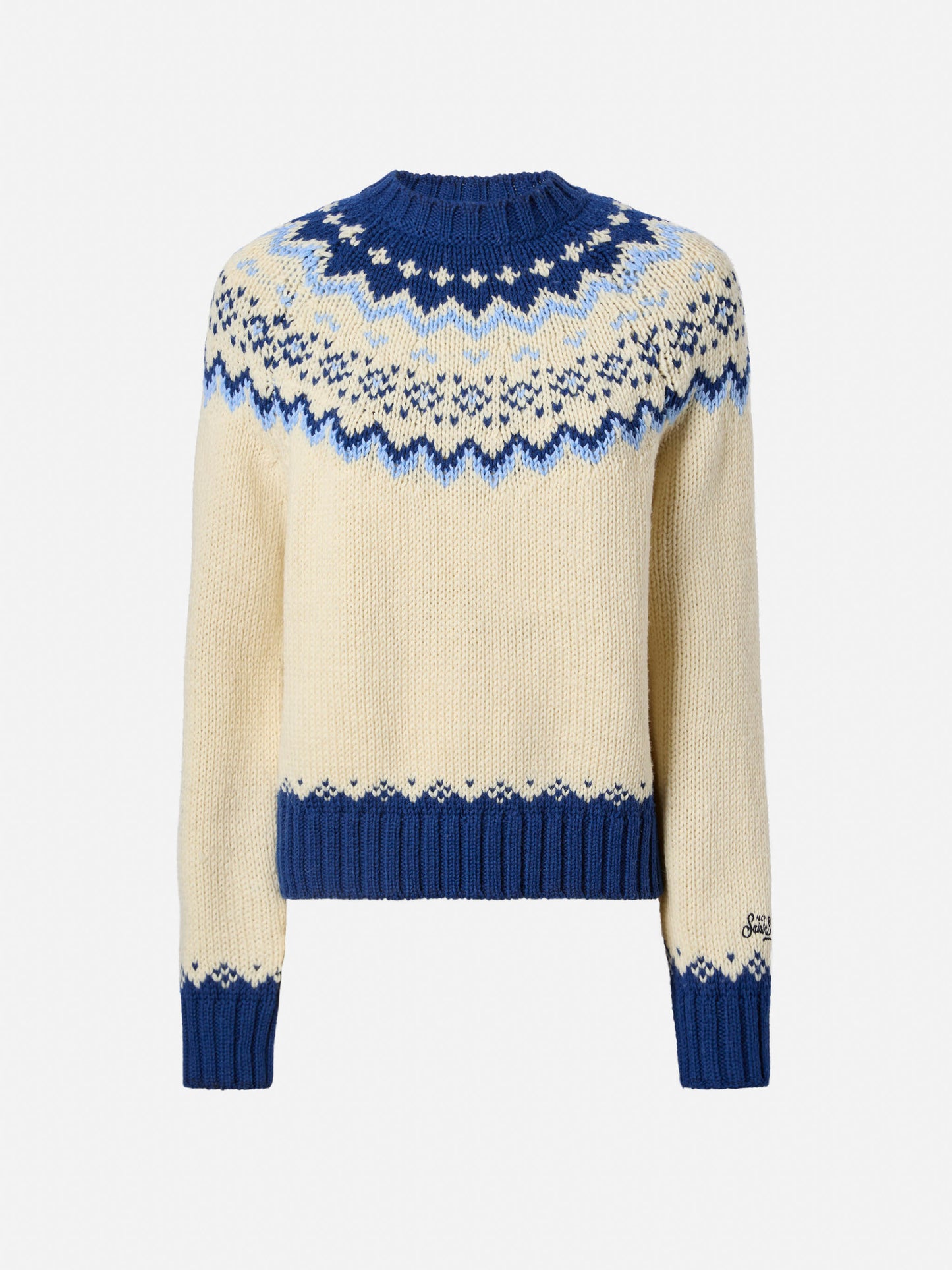 Kyla wool sweater with fair-isle jacquard and Apres Ski Lover embroidery
