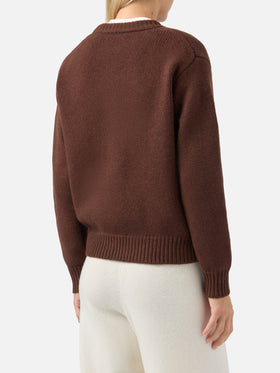 Kyla wool sweater in brown with Spritz jacquard