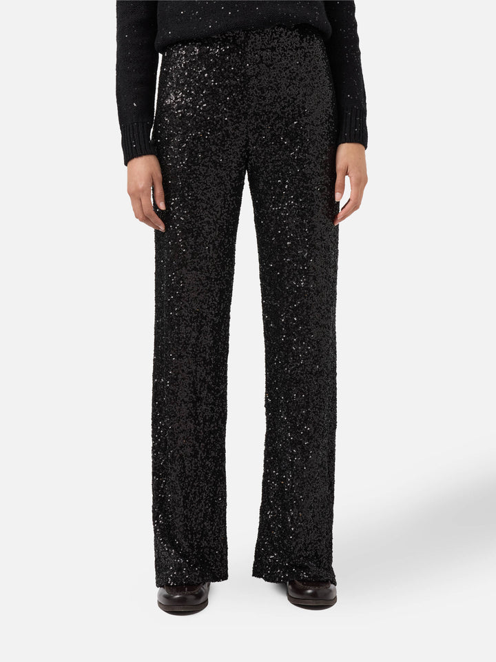 Pantaloni dritti Lucette in tessuto paillettes neri