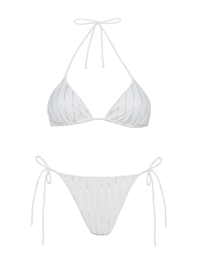 White classic triangle bikini Leah Marielle with striped rhinestone embellishment