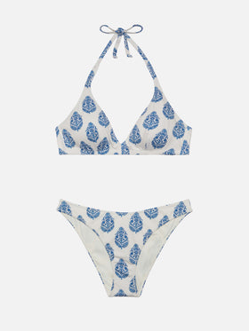 Bikini triangolo fisso Gaia Lido con slip classico e stampa paisley