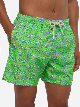 Man light fabric swim shorts with tequila print