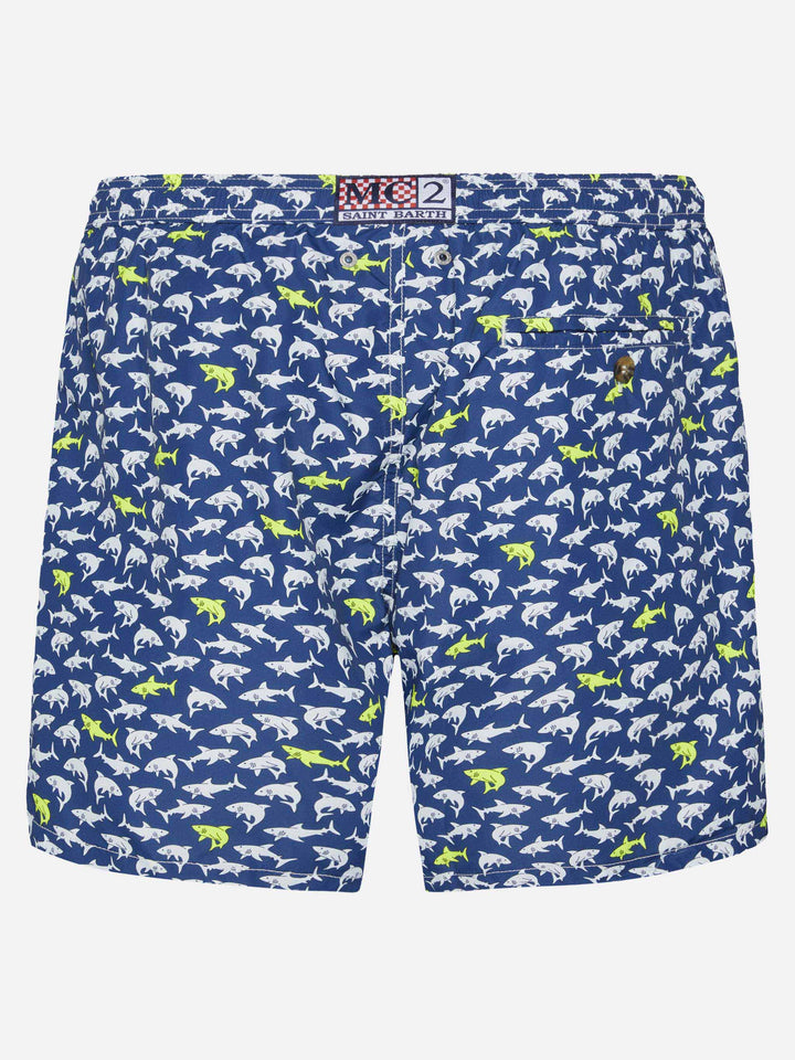 Lightweight fabric swim shorts Lighting with shark print - MC2 Saint Barth