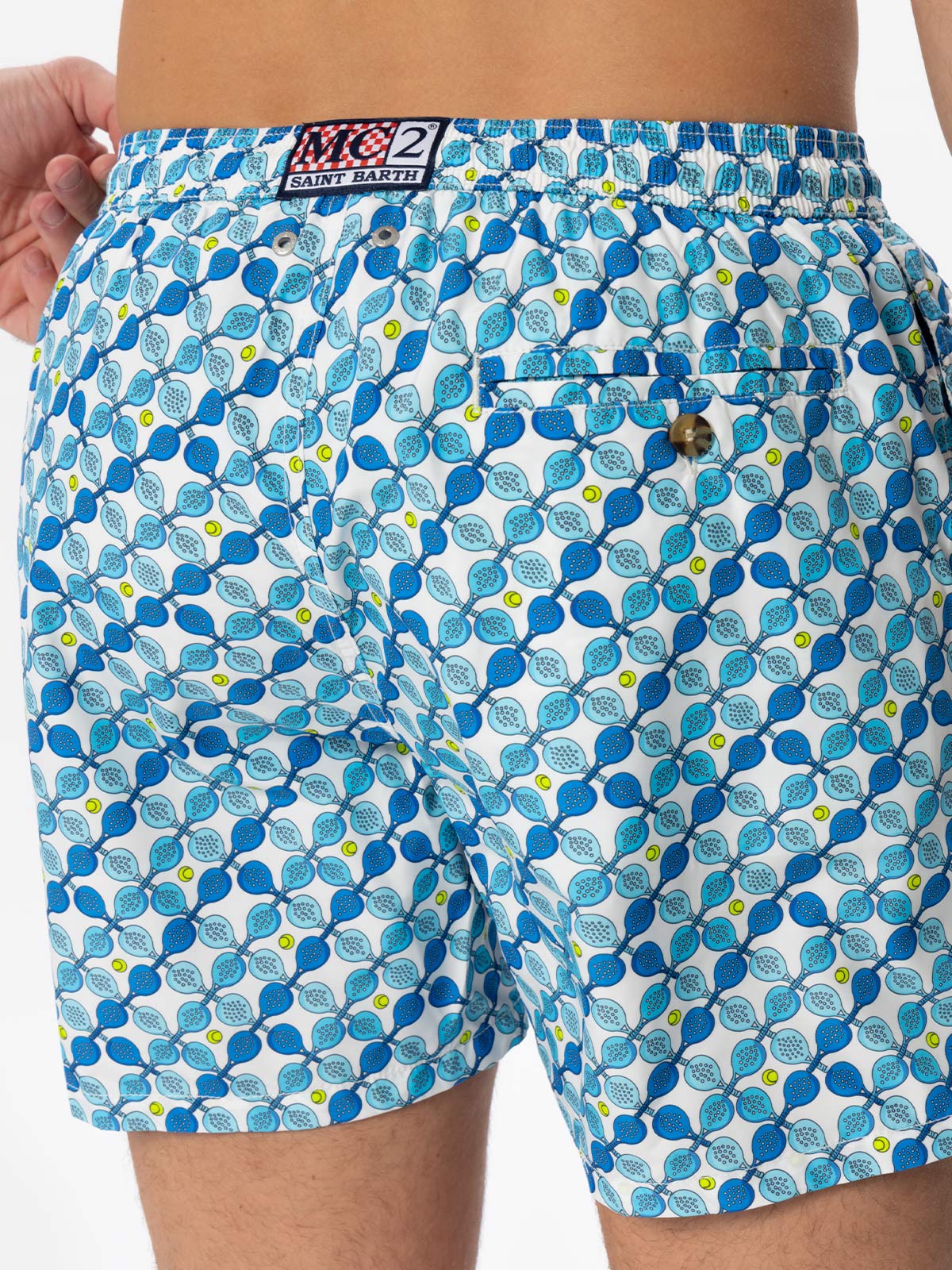 Man light fabric swim shorts with padel rackets print - MC2 Saint Barth