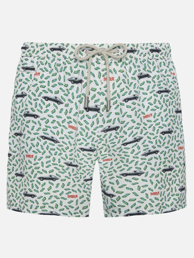 Costume da bagno da uomo in tessuto leggero con stampa auto e soldi | DIABOLIK EDIZIONE SPECIALE