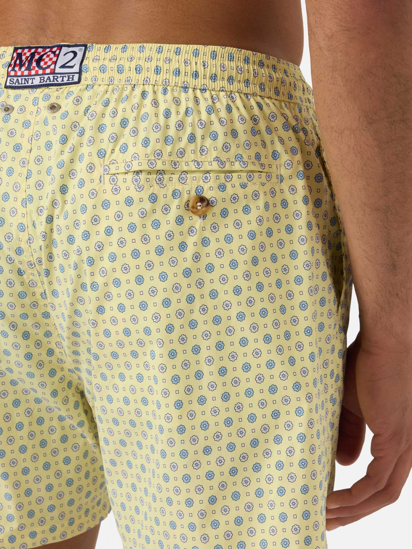 Yellow Lighting Micro swim shorts with all-over geometric print