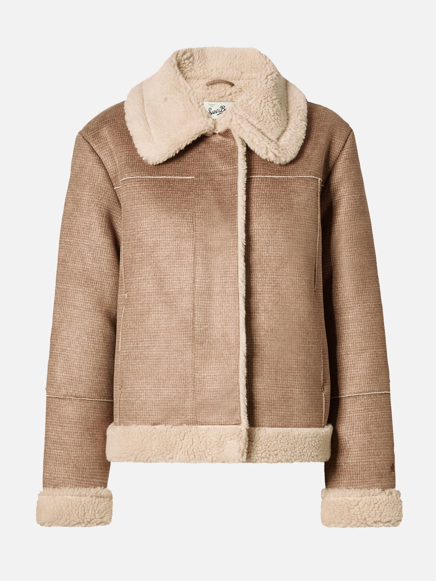Lorayne faux-shearling jacket in houndstooth with shearling trims