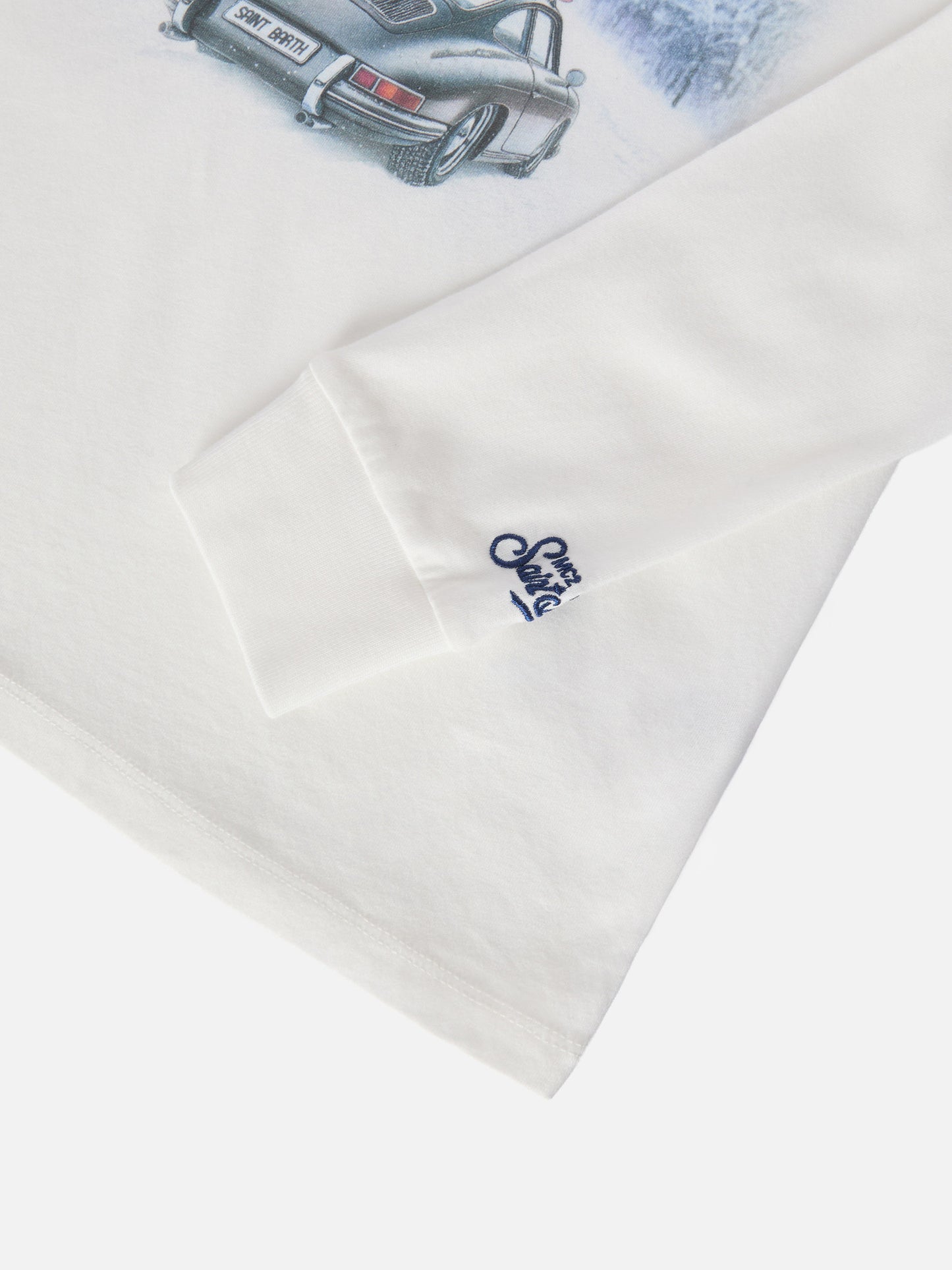 Luton long-sleeve winter cotton T-shirt in white with Cortina 1983 embroidery and Cortina print