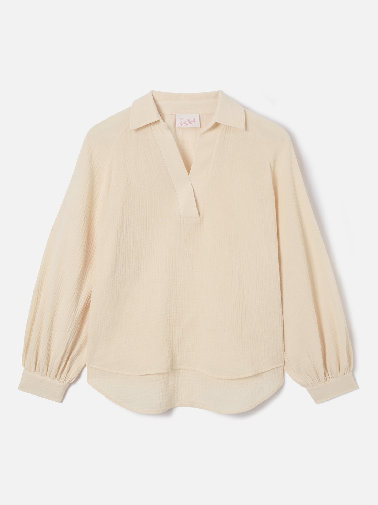 Beigefarbene Maira Bluse aus Baumwollmusselin