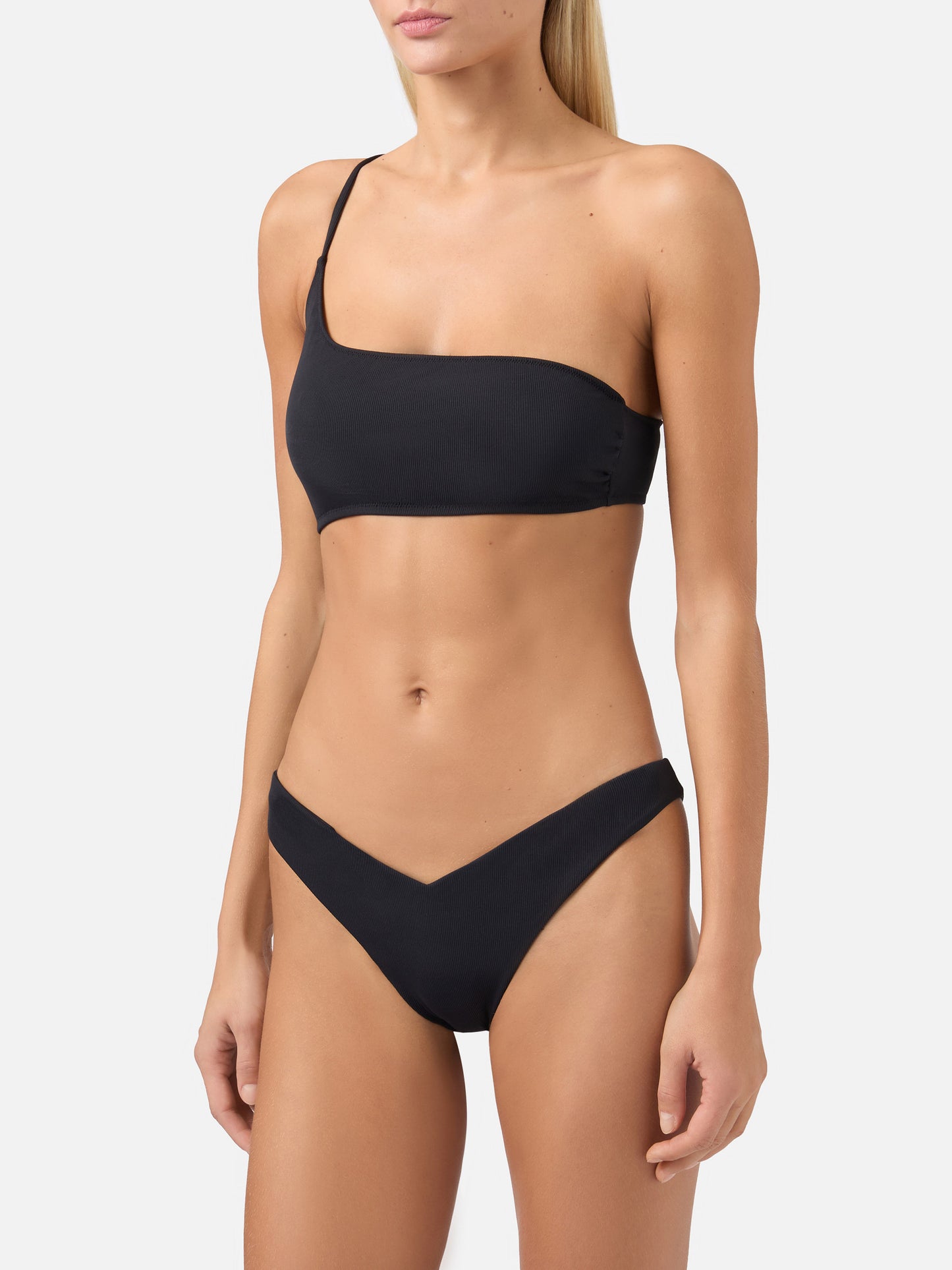 One shoulder bralette bikini Macy Naomi in ribbed black