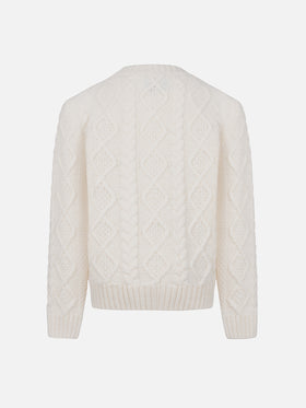 Girl cable knit sweater Malmo with Cortina embroidery - MC2 Saint Barth