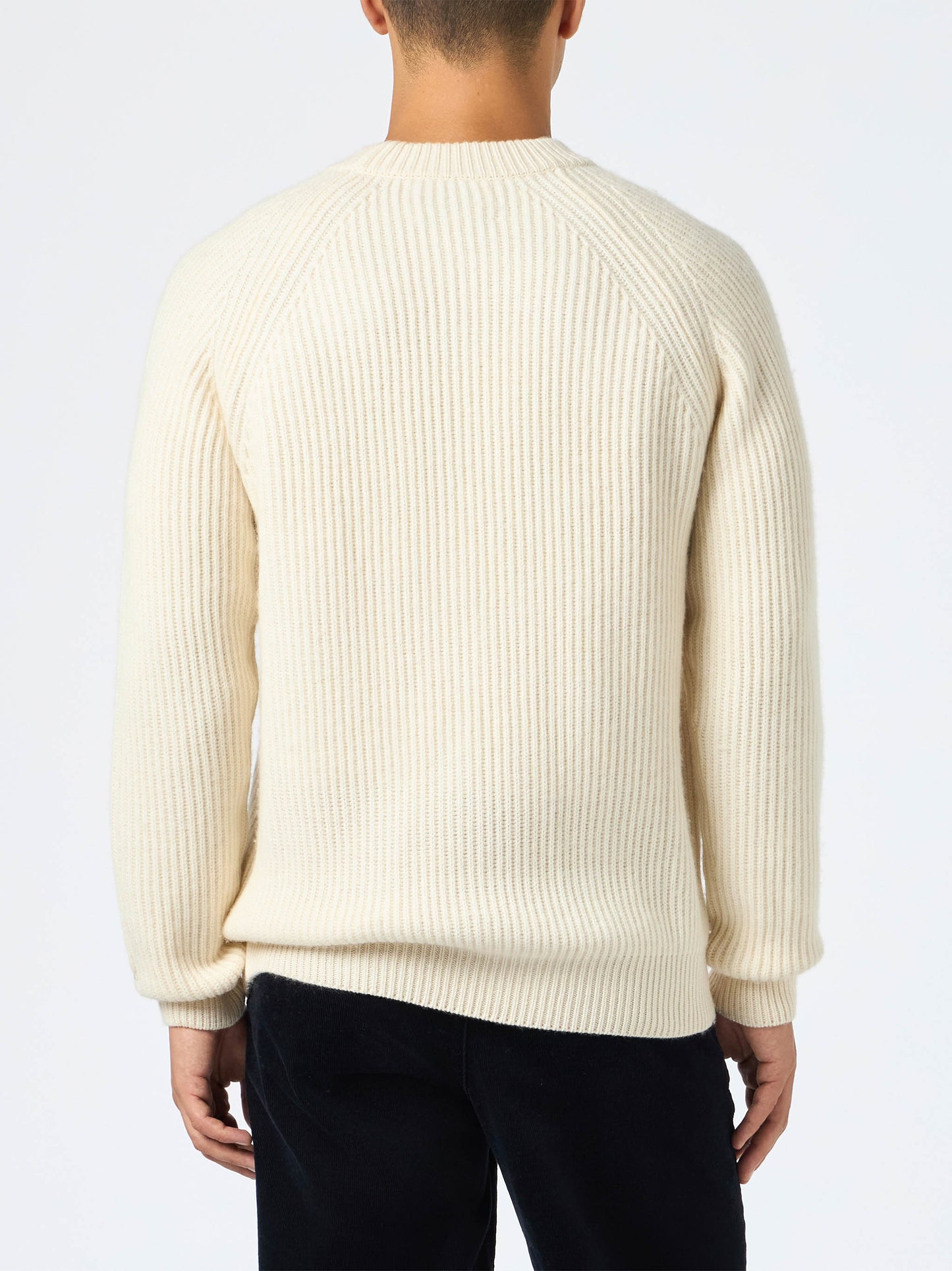Weißer Rippenpullover aus Kaschmirmischung für Herren Marine