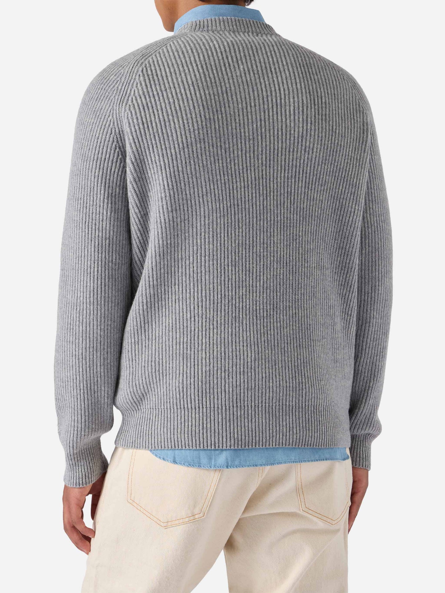 Maglione Marine in pura lana grigio melange a coste inglesi