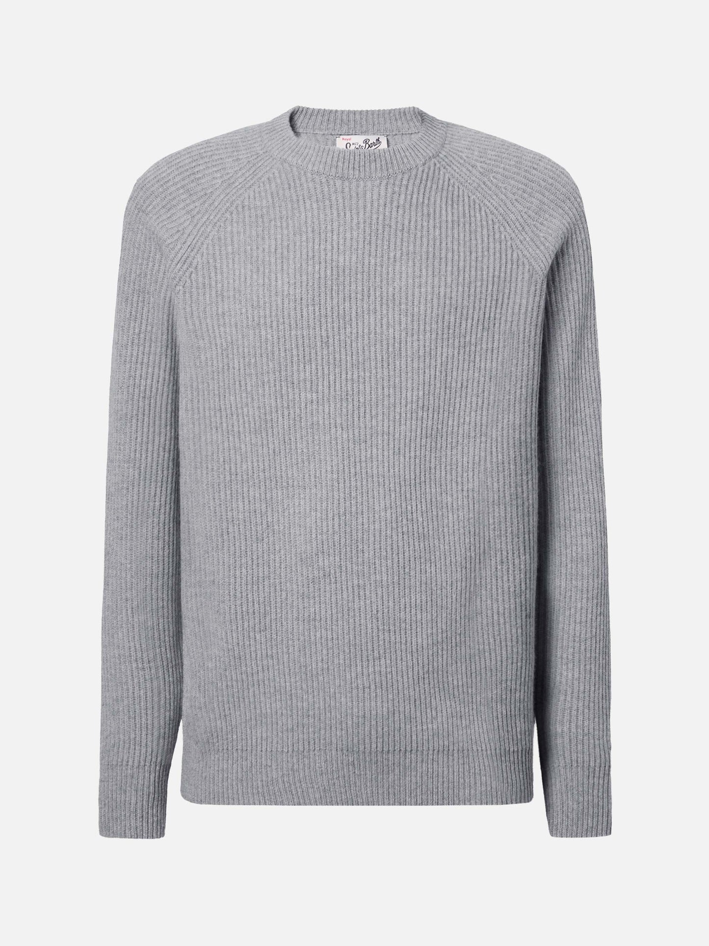 Maglione Marine in pura lana grigio melange a coste inglesi