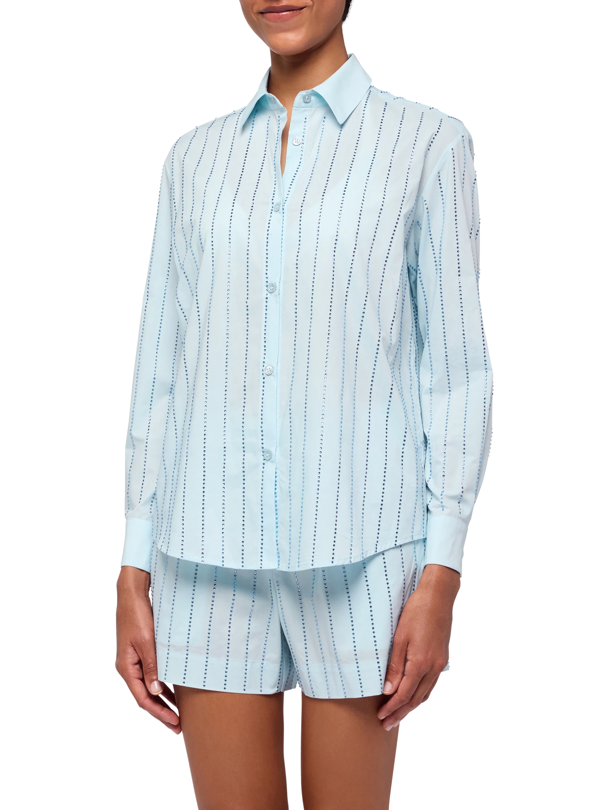 Meredith cotton popeline classic shirt with striped rhinestone embellishment - MC2 Saint Barth