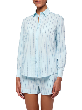 Meredith cotton popeline classic shirt with striped rhinestone embellishment - MC2 Saint Barth