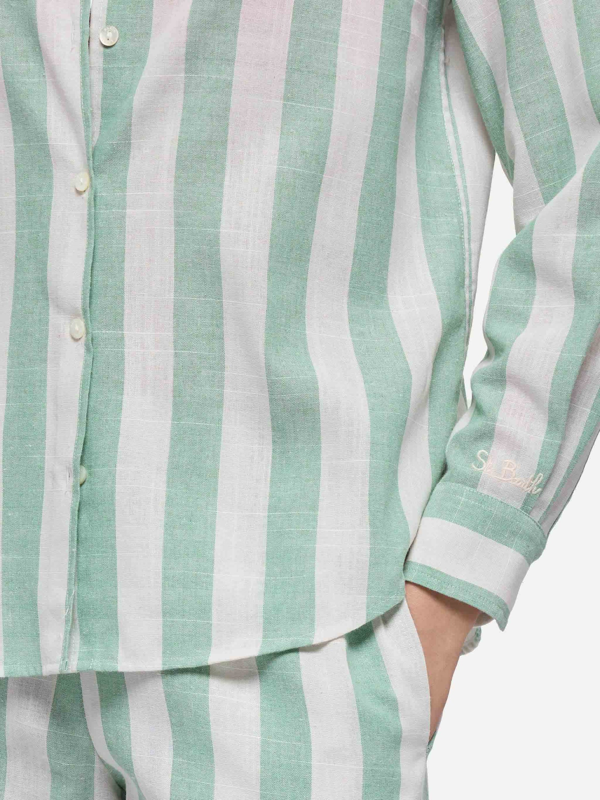 Meredith linen classic shirt with sage green striped print - MC2 Saint Barth