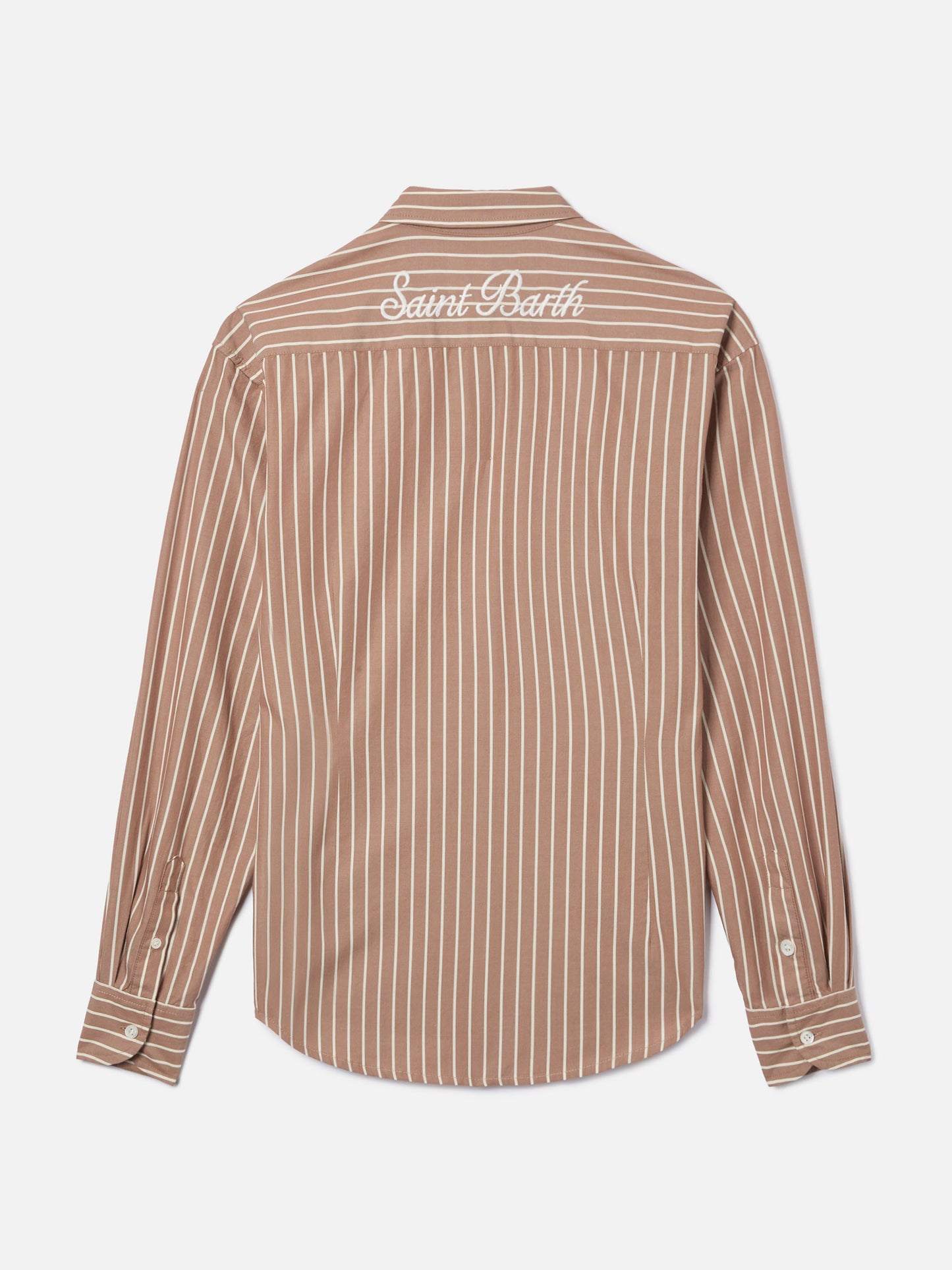 Meredith cotton shirt with brown stripes and Saint Barth embroidery