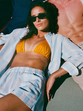 Meredith cotton classic shirt with light blue striped print