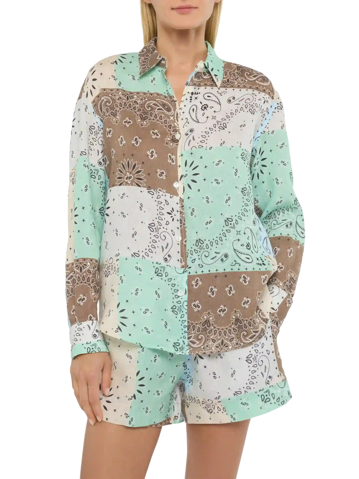 Meredith linen classic shirt with bandanna patch print - MC2 Saint Barth
