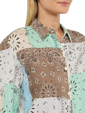 Meredith linen classic shirt with bandanna patch print - MC2 Saint Barth