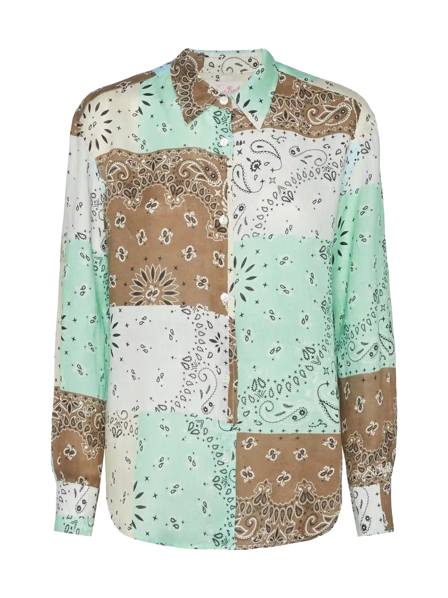 Meredith linen classic shirt with bandanna patch print - MC2 Saint Barth