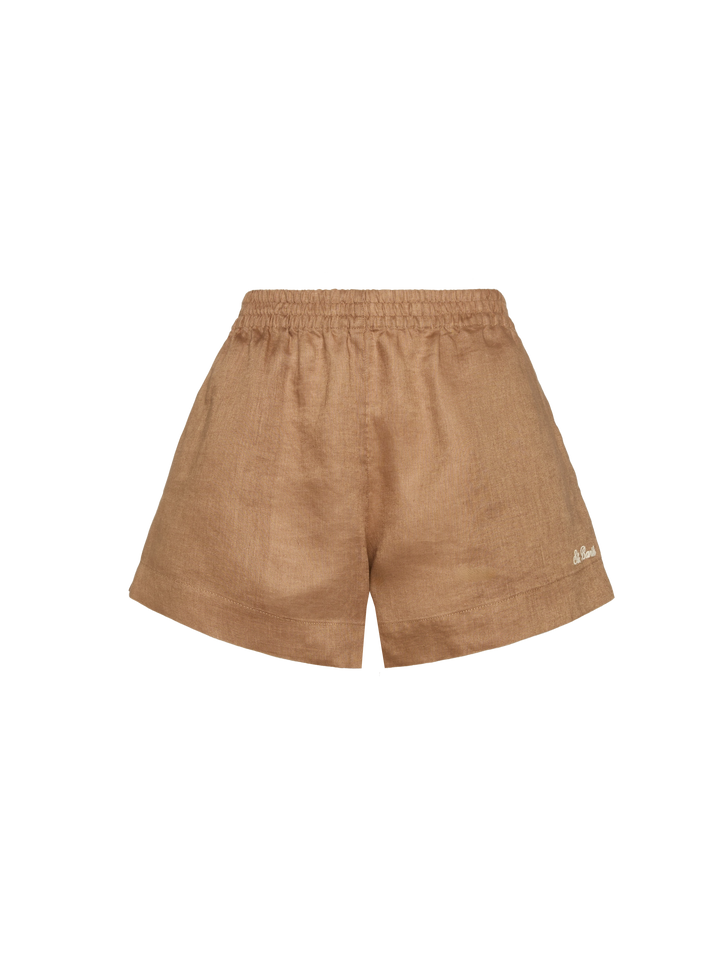 Meave shorts pull up in lino color marrone cammello