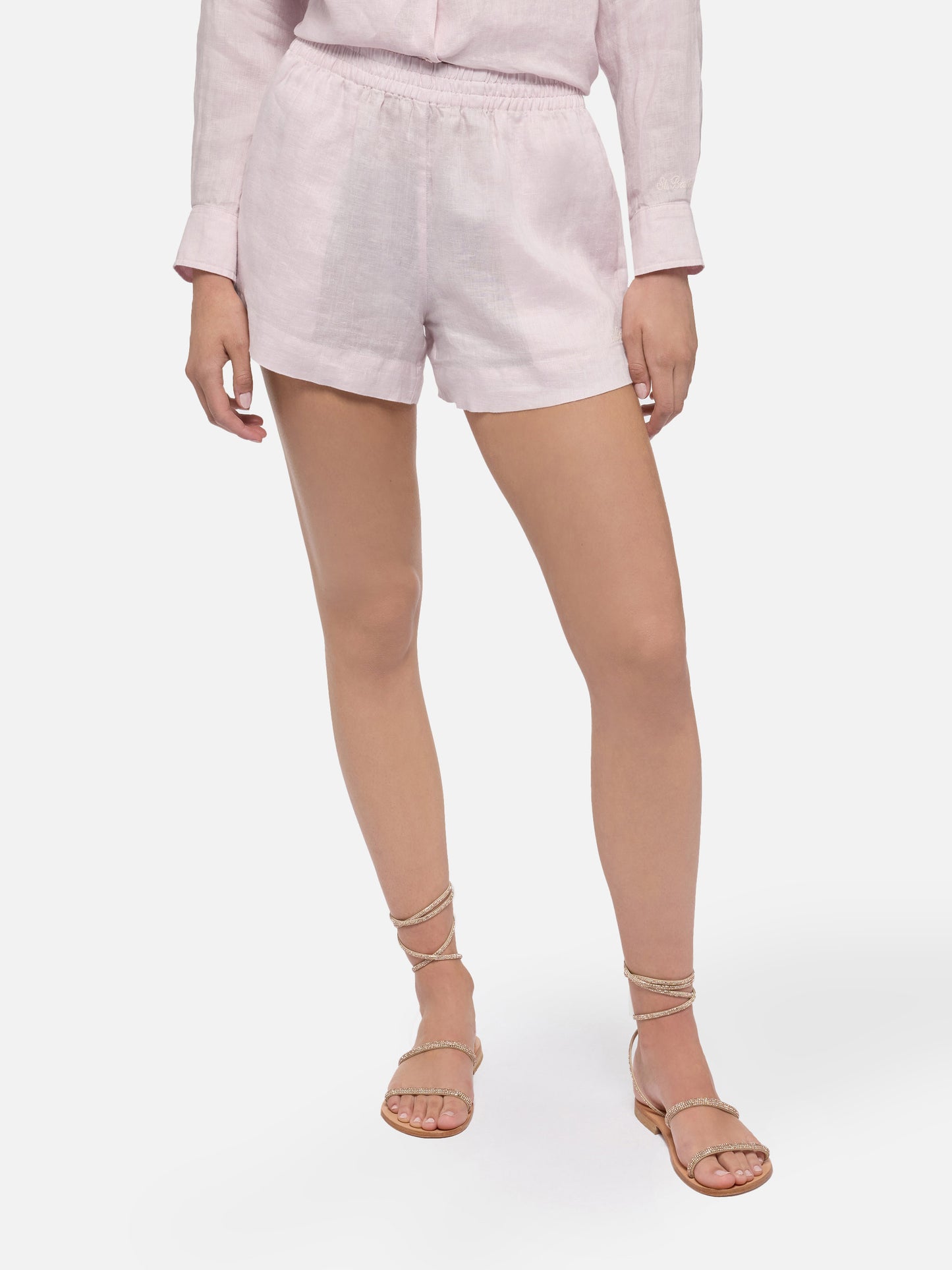 Meave pink linen pull up shorts - MC2 Saint Barth