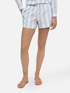 Meave linen pull up shorts with light blue striped print - MC2 Saint Barth